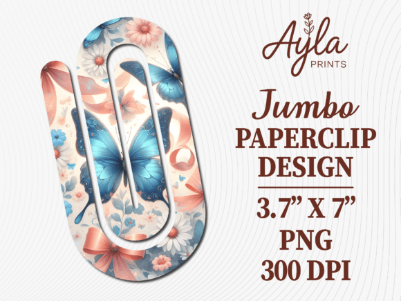 Blue Butterfly Floral Jumbo Paperclip