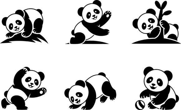 Playful Panda Vector Silhouette: A Fun Embroidery Choice