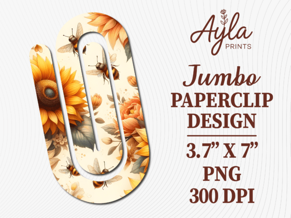 Yellow Sunflowers Bees Jumbo Paperclip Design
